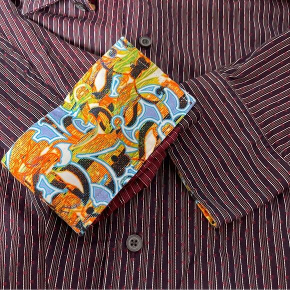 ROBERT GRAHAM sz L long sleeve stripes button down shirt cuffed print - Picture 9 of 9